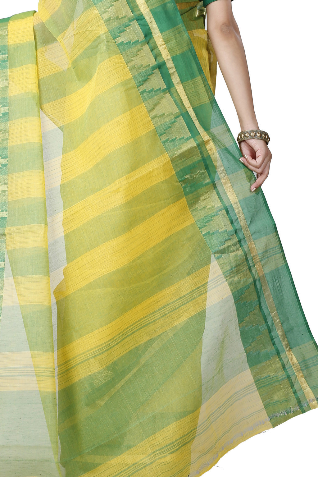 Yellow Pure Cotton Vrinda Tant Saree (1094)